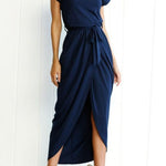 Margovil Crewneck Side Split Irregular Slim Dress