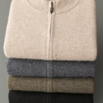 PURE EXTRA-FINE MERINO WOOL ZIPPER CARDIGAN