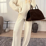 Margovil Drawstring Waist Ribbed Knit Wide Leg Pants
