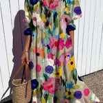 Margovil Ruched Button Down Balloon Sleeves Printed Maxi Dress