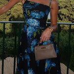 Spaghetti Straps Waisted Floral Print Midi Dress