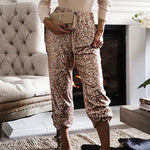 Drawstring Waist Sparkly Sequin Jogger Pants