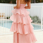 Margovil Strapless Empire Waist Ruffle Layered Maxi Dress