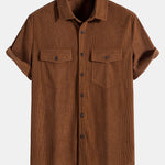 Short Sleeve Patch Pockets Corduroy Shirt