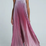 Margovil Strapless Tube Gradient Ombre Satin Maxi Party Dress