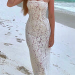 Margovil Strapless Lace Hollow Out Bodycon Maxi Dress
