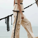 Casual Ripple Draw String Backless Contrast Sleeveless Two Pieces