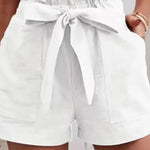 Casual Loose Solid Color Elastic Waist Tie Shorts