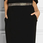 Half Sleeves Loose Rhine Stones Split-Joint Round-Neck Maxi Dresses