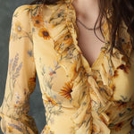 Boho Vintage Floral Ruffle Chiffon Blouse