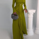 Bodycon Irregularity Solid Color Split-Front Round-Neck Maxi Dresses