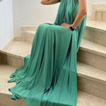 Sleeveless Solid Color Deep V-Neck Maxi Dresses