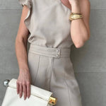 Fashionable One-shoulder Ruffled Top and Casual Simple Straight-leg Suit Pants Set