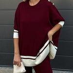 High-Low Long Sleeves Buttoned Split-Side Round-Neck Pullovers Sweater Tops