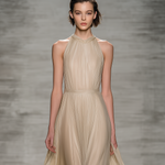 Women's Elegant Apricot-colored Round-neck Sleeveless Chiffon And Organza Long Dress