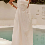 Sexy Solid Pocket Fold Halter Sleeveless Dresses
