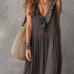 Vintage Ruffled Collar Flare Hem Sleeveless Knitted Maxi Dress