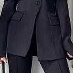 Long Sleeves Solid Color Split-Front Split-Joint Off-The-Shoulder Blazer