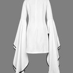 Flared Sleeves Long Sleeves Solid Color Stand Collar Mini Dresses
