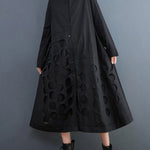 A-Line Long Sleeves Asymmetric Hollow Polka-Dot Solid Color Lapel Midi Dresses