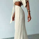 Lace-up Exposed Waist Cotton and Linen Dress