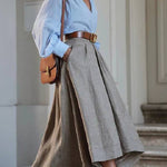 All Round Comfort Linen Blend V-neck Balloon Sleeve Loose Blouse