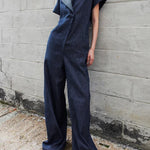 High Waisted Loose Solid Color V-Neck Jumpsuits