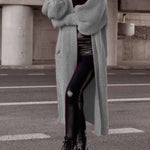 Lantern sleeve loose long knit cardigan