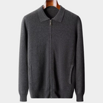 PURE EXTRA-FINE MERINO WOOL RIBBED POLO CARDIGAN