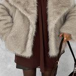 Margovil Collared Open Front Winter Faux Fur Coat