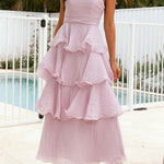 Margovil Strapless Ruffle Layered Maxi Dress