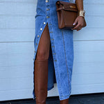 Margovil High Rise Button Down Slit Denim Skirt