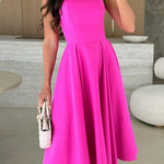 Margovil Strapless Open Back Waisted Swing Midi Dress