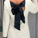 Margovil Long Sleeves Bow Back Sequin Party Dress