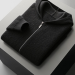 PURE EXTRA-FINE MERINO WOOL RIBBED ZIPPER HOODIE