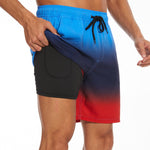 2 In 1 Drawstring Beach Swim Shorts With Pocket