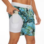 2 In 1 Contrast Tropical Print Swim Shorts