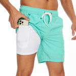 2 In 1 Solid Color Drawstring Swim Shorts