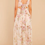Wonderful Wishes V Neck Bow Back Floral Print Maxi Dress