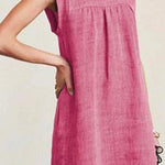 Margovil Ruched Short Sleeve Cotton Linen Babydoll Dress