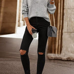 Crewneck Drop Shoulder Rhinestone Detailed Pullover Sweater