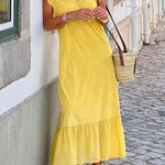 Sleeveless v-neck casual patchwork dress with ruffles