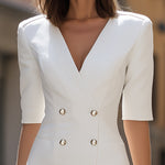 Tailored Double-Breasted Blazer Midi Dress