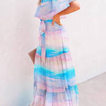 Chest Wrap Printed Full Skirt Dress