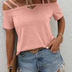 Solid Color Cold Shoulder Casual T-shirt