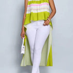 High-Low Loose Contrast Color Pleated Mock Neck Blouses&Shirts Tops