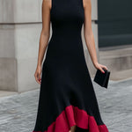 Black Midi Dress With Scarlet Ruffle Hem