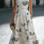 Floral Sketch Print Cap Sleeve Midi Dress