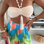 Welcome To Summer Shell Tassel Halter Stretch Bra and Colorful High Rise Wide Leg Pants Set