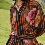 Vintage floral striped waist shirt dress